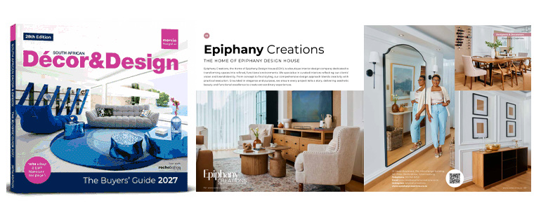 Epiphany Creations feature spread in the South African Décor&Design Buyers' Guide 2027