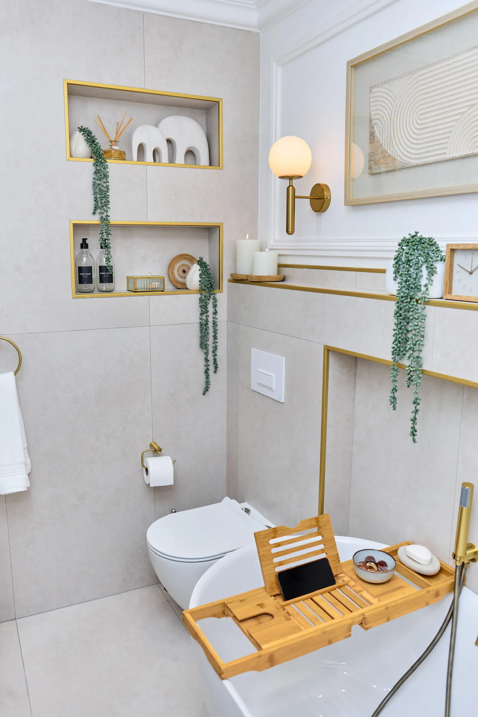 The Golden Bathroom — warm timber details